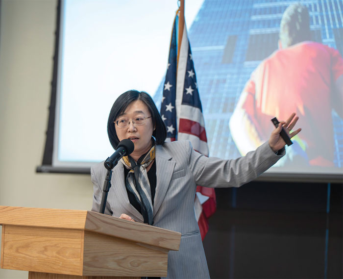 Keynote speaker May (Mei-Chen) Lin — Director General of the Taipei Economic and Cultural office in Seattle — asked the audience to do more to promote international exchanges, especially STEM programs.